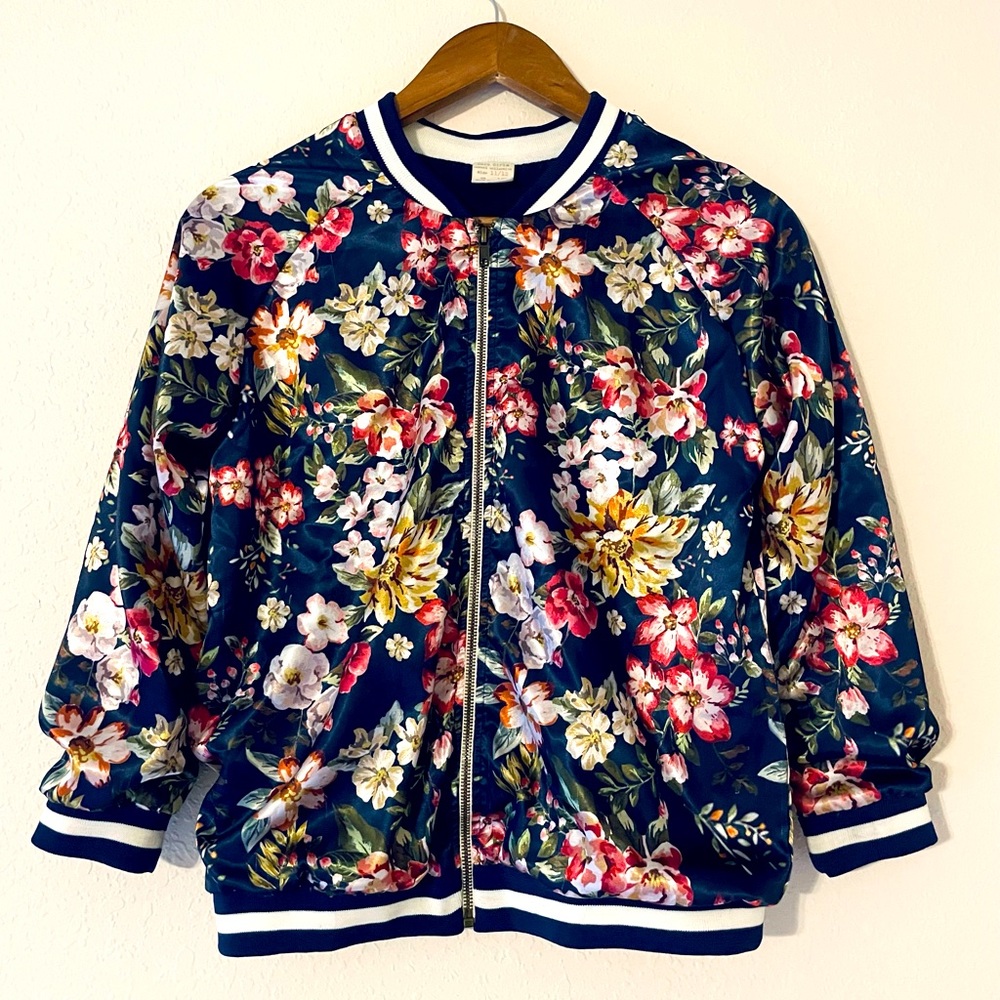 Girls Zara bomber jacket Florida satin navy